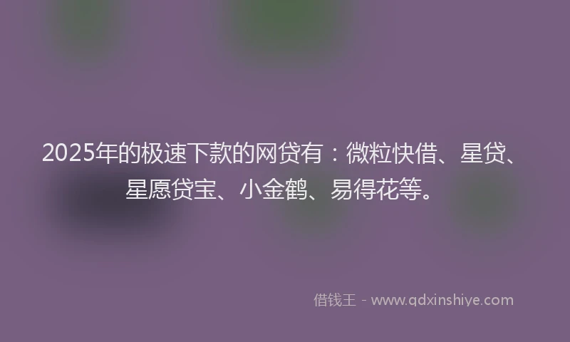2025年的极速下款的网贷有：微粒快借、星贷、星愿贷宝、小金鹤、易得花等。
