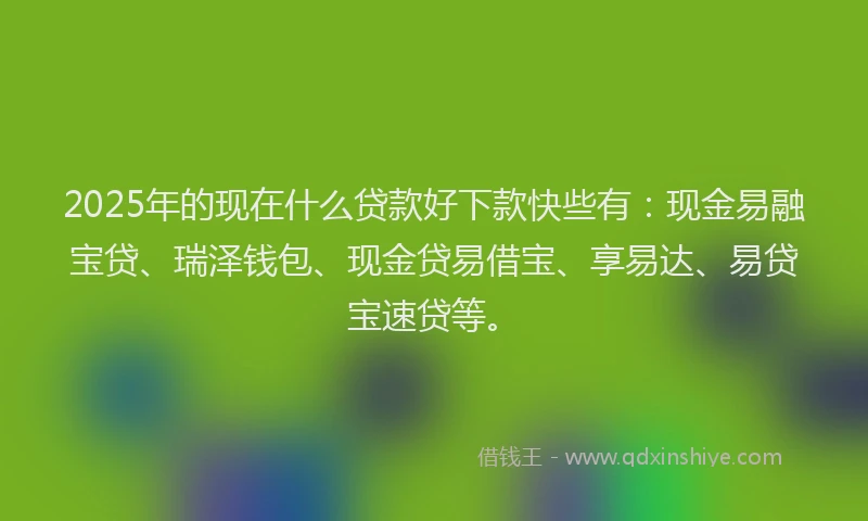 2025年的现在什么贷款好下款快些有：现金易融宝贷、瑞泽钱包、现金贷易借宝、享易达、易贷宝速贷等。