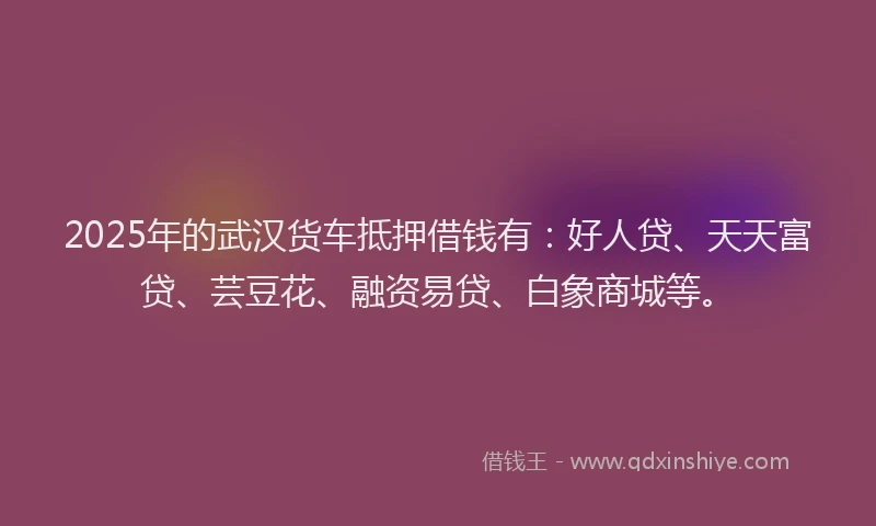 2025年的武汉货车抵押借钱有：好人贷、天天富贷、芸豆花、融资易贷、白象商城等。