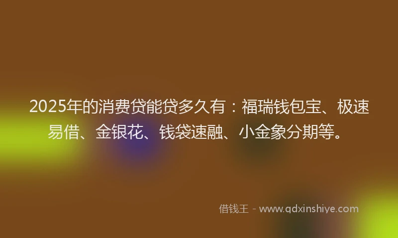 2025年的消费贷能贷多久有：福瑞钱包宝、极速易借、金银花、钱袋速融、小金象分期等。
