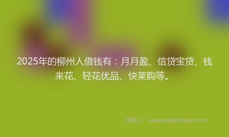2025年的柳州人借钱有：月月盈、信贷宝贷、钱来花、轻花优品、快莱购等。