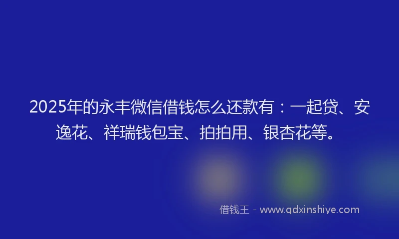 2025年的永丰微信借钱怎么还款有：一起贷、安逸花、祥瑞钱包宝、拍拍用、银杏花等。