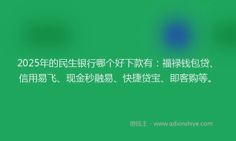 2025年的民生银行哪个好下款有：福禄钱包贷、信用易飞、现金秒融易、快捷贷宝、即客购等。