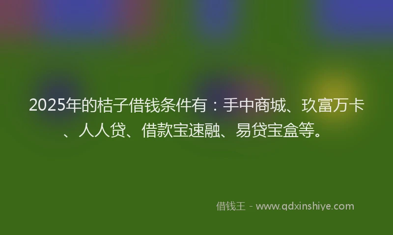 2025年的桔子借钱条件有：手中商城、玖富万卡、人人贷、借款宝速融、易贷宝盒等。