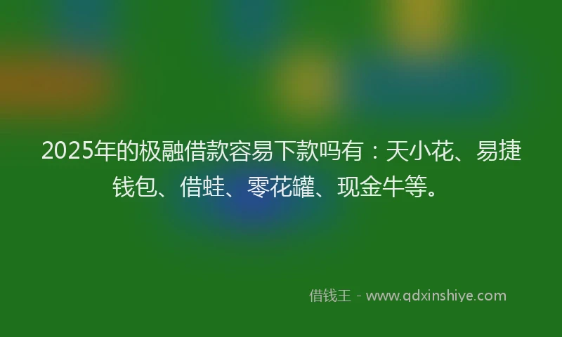 2025年的极融借款容易下款吗有：天小花、易捷钱包、借蛙、零花罐、现金牛等。