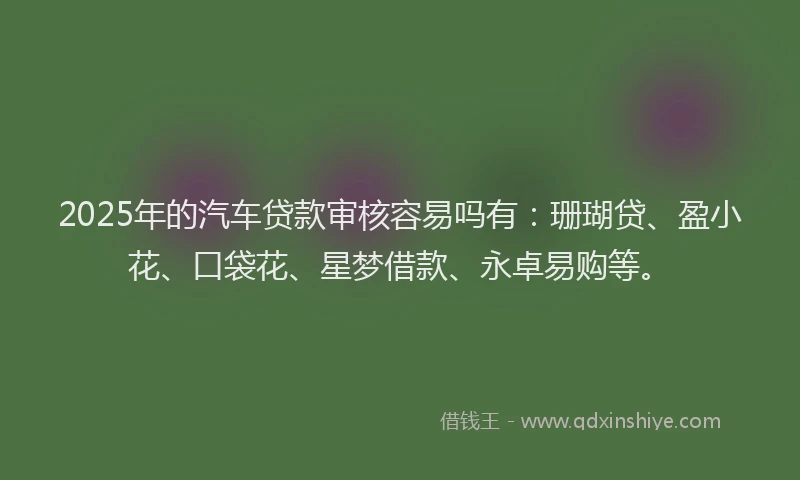 2025年的汽车贷款审核容易吗有：珊瑚贷、盈小花、口袋花、星梦借款、永卓易购等。