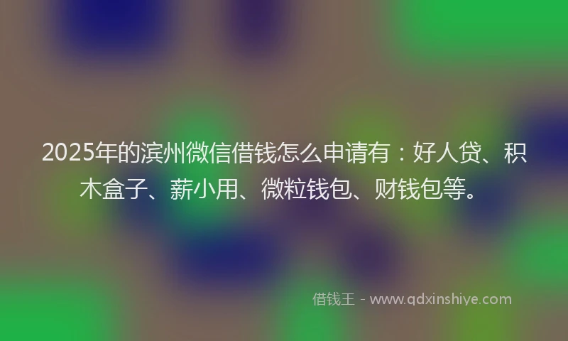 2025年的滨州微信借钱怎么申请有：好人贷、积木盒子、薪小用、微粒钱包、财钱包等。