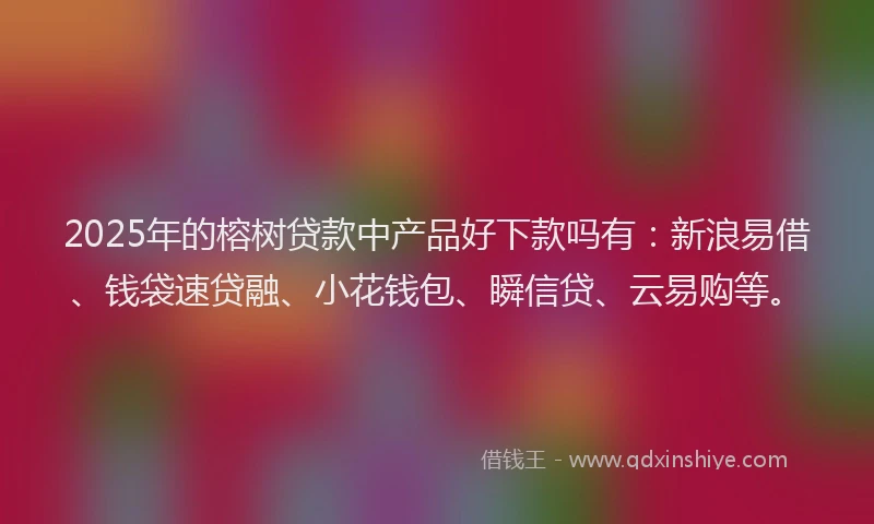 2025年的榕树贷款中产品好下款吗有：新浪易借、钱袋速贷融、小花钱包、瞬信贷、云易购等。