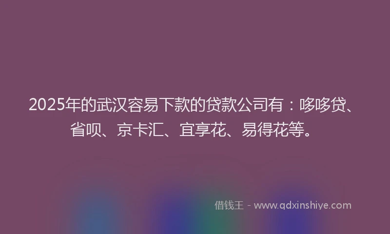 2025年的武汉容易下款的贷款公司有：哆哆贷、省呗、京卡汇、宜享花、易得花等。