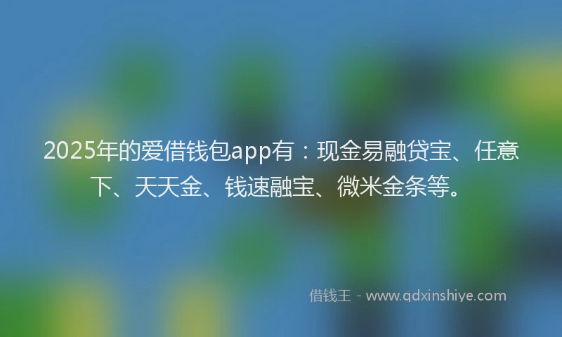 2025年的爱借钱包app有：现金易融贷宝、任意下、天天金、钱速融宝、微米金条等。