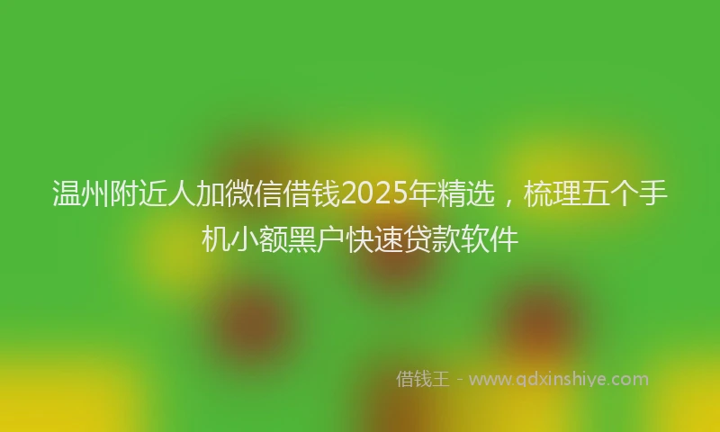 温州附近人加微信借钱2025年精选，梳理五个手机小额黑户快速贷款软件
