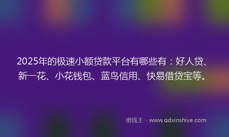 2025年的极速小额贷款平台有哪些有：好人贷、新一花、小花钱包、蓝鸟信用、快易借贷宝等。