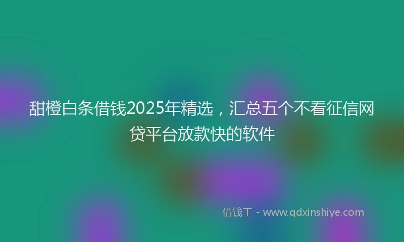 甜橙白条借钱2025年精选，汇总五个不看征信网贷平台放款快的软件