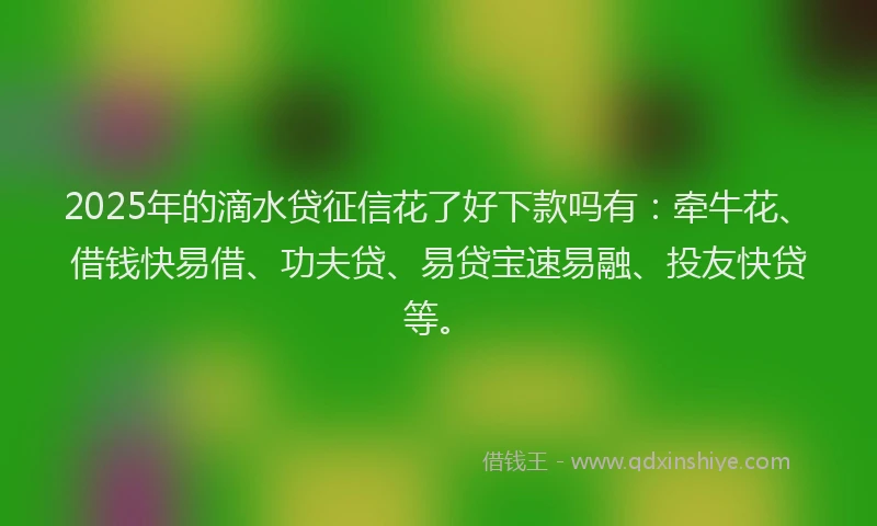 2025年的滴水贷征信花了好下款吗有：牵牛花、借钱快易借、功夫贷、易贷宝速易融、投友快贷等。