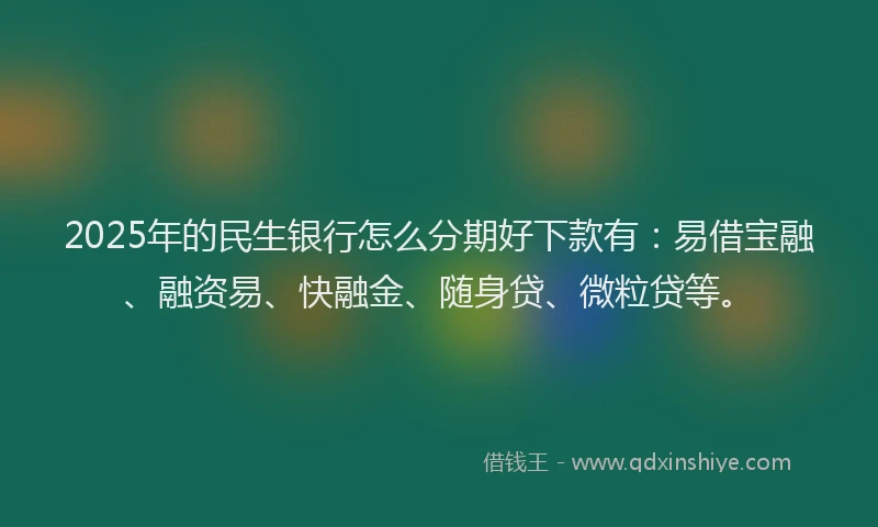 2025年的民生银行怎么分期好下款有：易借宝融、融资易、快融金、随身贷、微粒贷等。