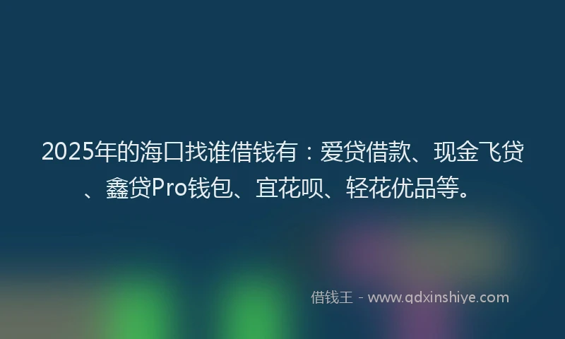 2025年的海口找谁借钱有：爱贷借款、现金飞贷、鑫贷Pro钱包、宜花呗、轻花优品等。