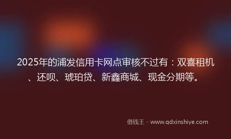 2025年的浦发信用卡网点审核不过有：双喜租机、还呗、琥珀贷、新鑫商城、现金分期等。