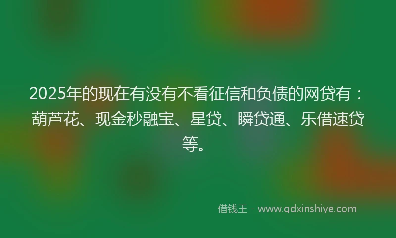 2025年的现在有没有不看征信和负债的网贷有：葫芦花、现金秒融宝、星贷、瞬贷通、乐借速贷等。