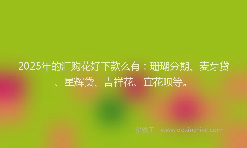 2025年的汇购花好下款么有：珊瑚分期、麦芽贷、星辉贷、吉祥花、宜花呗等。