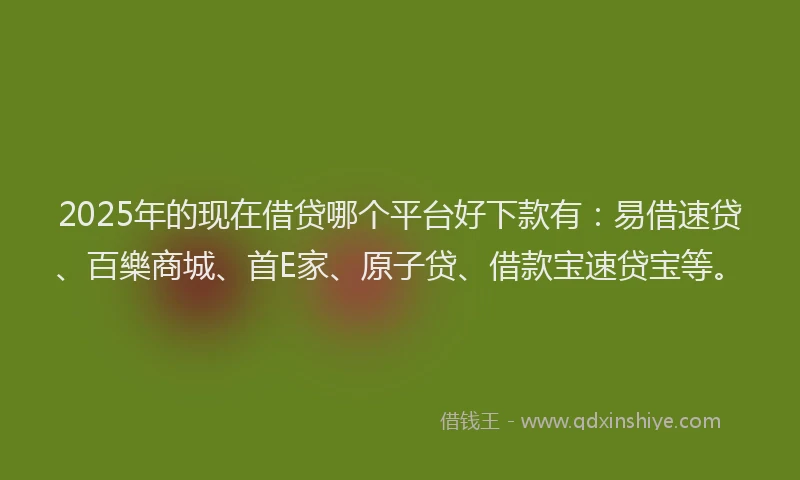 2025年的现在借贷哪个平台好下款有：易借速贷、百樂商城、首E家、原子贷、借款宝速贷宝等。