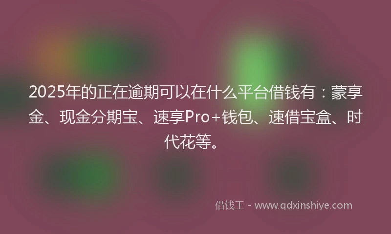 2025年的正在逾期可以在什么平台借钱有：蒙享金、现金分期宝、速享Pro+钱包、速借宝盒、时代花等。