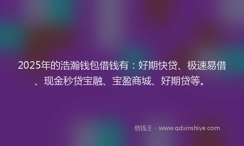 2025年的浩瀚钱包借钱有：好期快贷、极速易借、现金秒贷宝融、宝盈商城、好期贷等。