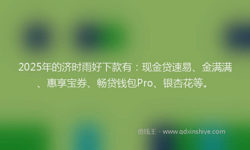 2025年的济时雨好下款有：现金贷速易、金满满、惠享宝券、畅贷钱包Pro、银杏花等。