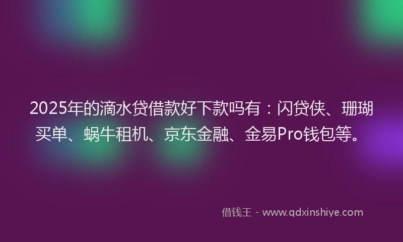 2025年的滴水贷借款好下款吗有：闪贷侠、珊瑚买单、蜗牛租机、京东金融、金易Pro钱包等。