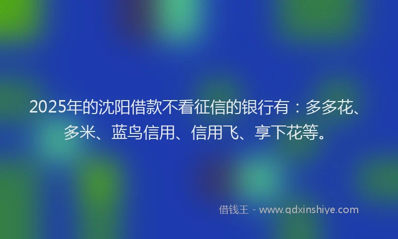 2025年的沈阳借款不看征信的银行有：多多花、多米、蓝鸟信用、信用飞、享下花等。