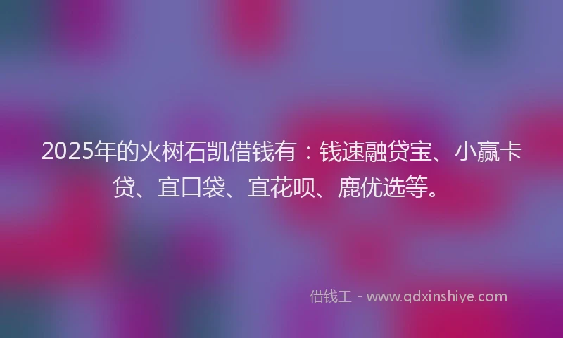 2025年的火树石凯借钱有：钱速融贷宝、小赢卡贷、宜口袋、宜花呗、鹿优选等。
