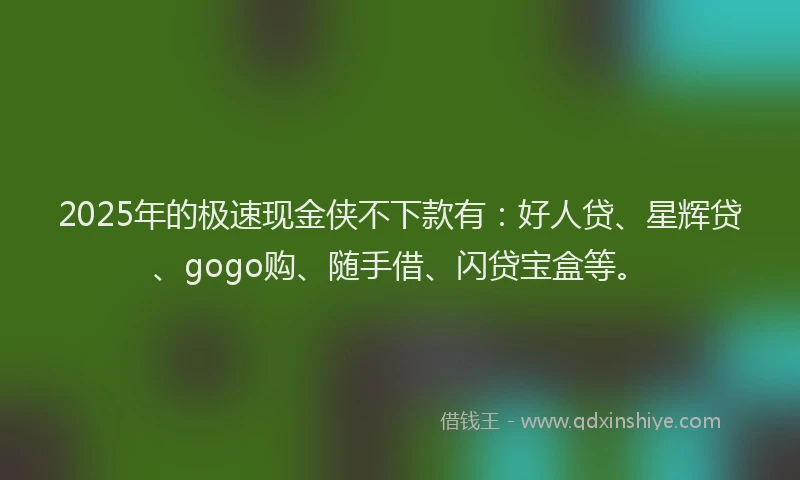2025年的极速现金侠不下款有：好人贷、星辉贷、gogo购、随手借、闪贷宝盒等。