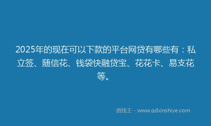 2025年的现在可以下款的平台网贷有哪些有：私立签、随信花、钱袋快融贷宝、花花卡、易支花等。