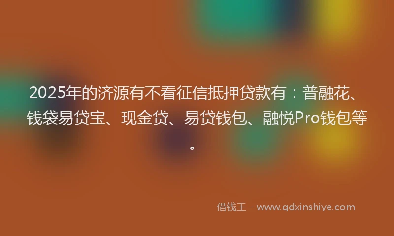 2025年的济源有不看征信抵押贷款有：普融花、钱袋易贷宝、现金贷、易贷钱包、融悦Pro钱包等。