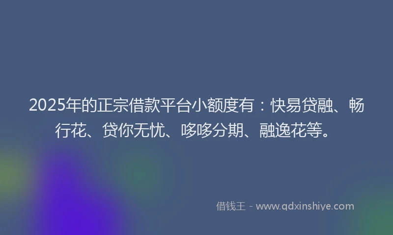 2025年的正宗借款平台小额度有：快易贷融、畅行花、贷你无忧、哆哆分期、融逸花等。