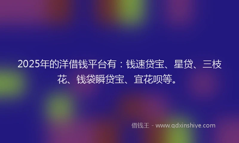 2025年的洋借钱平台有：钱速贷宝、星贷、三枝花、钱袋瞬贷宝、宜花呗等。