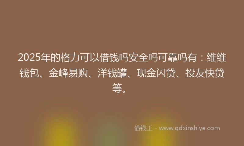 2025年的格力可以借钱吗安全吗可靠吗有：维维钱包、金峰易购、洋钱罐、现金闪贷、投友快贷等。