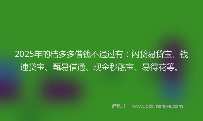 2025年的桔多多借钱不通过有：闪贷易贷宝、钱速贷宝、甄易借通、现金秒融宝、易得花等。