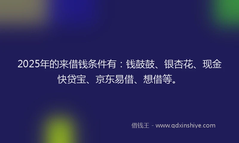 2025年的来借钱条件有：钱鼓鼓、银杏花、现金快贷宝、京东易借、想借等。