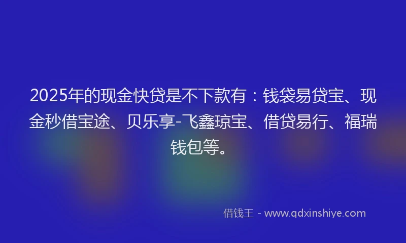 2025年的现金快贷是不下款有：钱袋易贷宝、现金秒借宝途、贝乐享-飞鑫琼宝、借贷易行、福瑞钱包等。