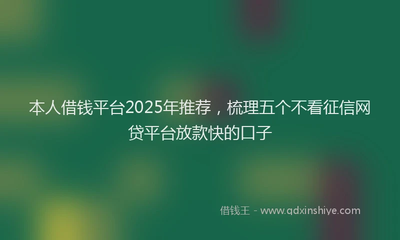 本人借钱平台2025年推荐，梳理五个不看征信网贷平台放款快的口子