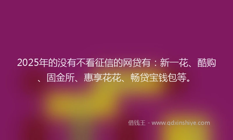 2025年的没有不看征信的网贷有：新一花、酷购、固金所、惠享花花、畅贷宝钱包等。