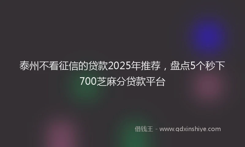 泰州不看征信的贷款2025年推荐，盘点5个秒下700芝麻分贷款平台