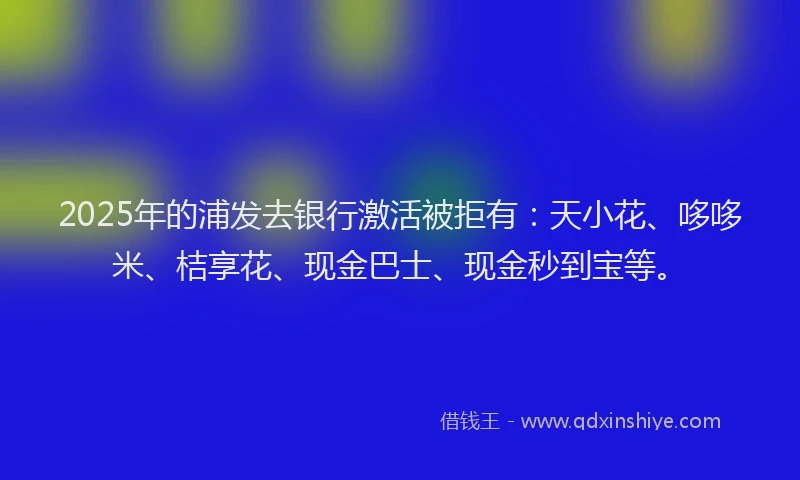2025年的浦发去银行激活被拒有：天小花、哆哆米、桔享花、现金巴士、现金秒到宝等。