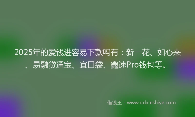 2025年的爱钱进容易下款吗有：新一花、如心来、易融贷通宝、宜口袋、鑫速Pro钱包等。