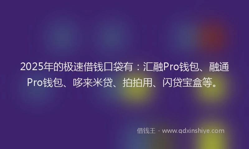2025年的极速借钱口袋有：汇融Pro钱包、融通Pro钱包、哆来米贷、拍拍用、闪贷宝盒等。