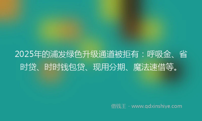 2025年的浦发绿色升级通道被拒有：呼吸金、省时贷、时时钱包贷、现用分期、魔法速借等。