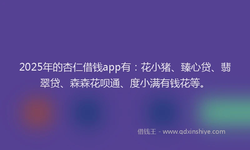 2025年的杏仁借钱app有：花小猪、臻心贷、翡翠贷、森森花呗通、度小满有钱花等。