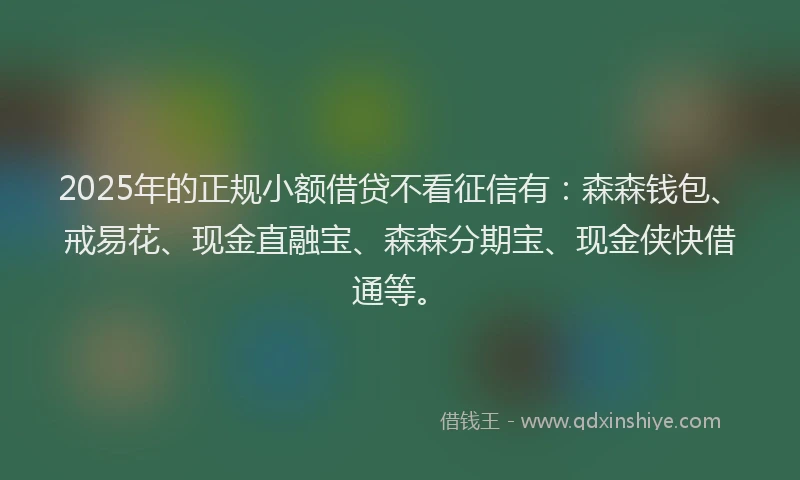 2025年的正规小额借贷不看征信有：森森钱包、戒易花、现金直融宝、森森分期宝、现金侠快借通等。