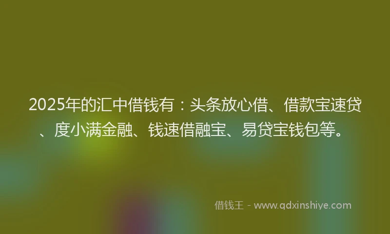 2025年的汇中借钱有：头条放心借、借款宝速贷、度小满金融、钱速借融宝、易贷宝钱包等。
