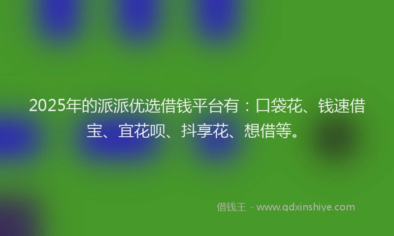 2025年的派派优选借钱平台有：口袋花、钱速借宝、宜花呗、抖享花、想借等。